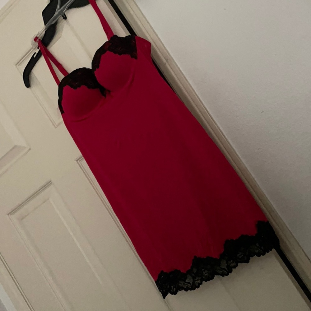 Red Black Lace Push-up Chemise Babydoll Dress